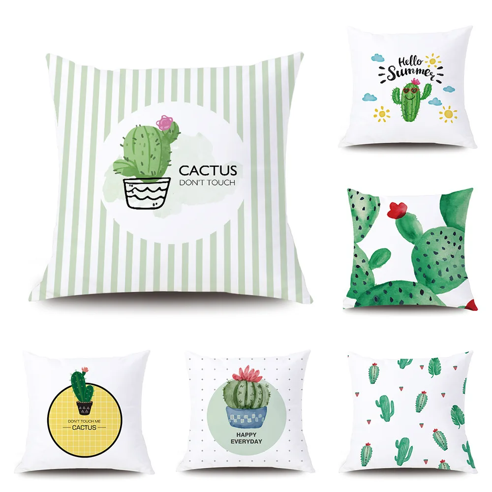 

Cactus Flower Cushion Cover Tropical Plants Stripe Soft Decorative Pillow Cases Polyester for Sofa Seat Bedroom Home Fresh Decor