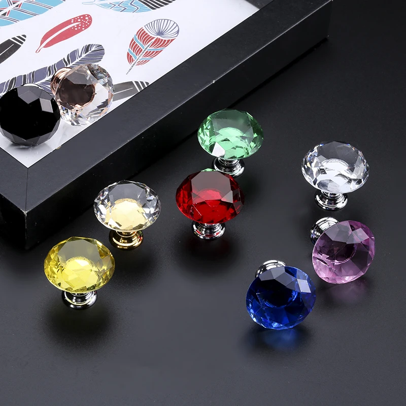 Diamond Shape Crystal Glass Cabinet Knobs and Handles  (10)