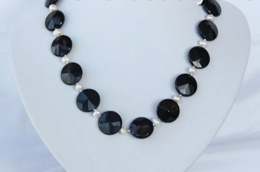 

Hot sell Noble- hot sell new - HOT1879 big round coin black natural agate white freshwater pearl necklace