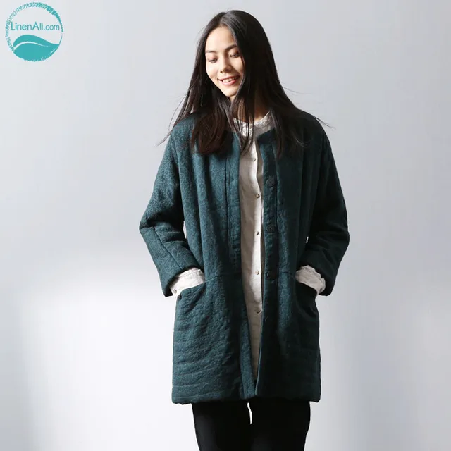 Best price at $152 Cheap LinenAll women's parkas, cotton and linen medium-long wadded jacket outerwear female plus size vintage cotton-padded jacket YM