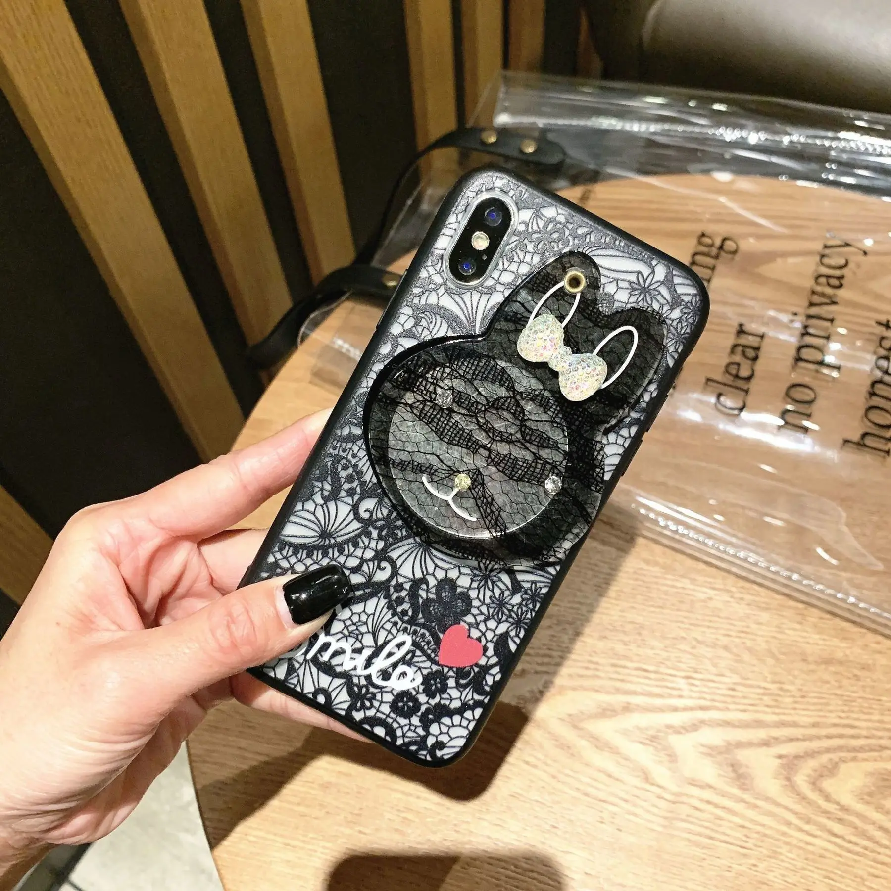 Lace Makeup Mirror Phone Case For Iphone 7 Case Iphone XR XS Max 8 6S Plus Cute Rabbit Luxury Brand Shell Back Cover For Iphone