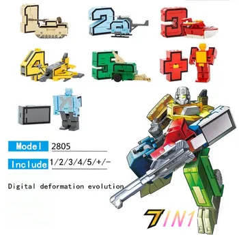 

7in1 Transformer Number Robot Evolutionist Pioneer Animal Bricks Educational Action Figures Building Block Model Kids Toys gift
