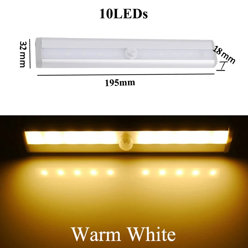 Светодиодный ночной Светильник s USB Перезаряжаемые датчик движения Шкаф Кабинет светильник Беспроводной ИК Инфракрасная индукция Кухня Лестницы ночные лампы - Испускаемый цвет: 10LED Warm White