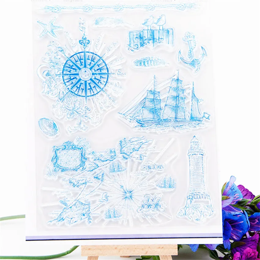 

Wholesale Transparent Clear Stamps Compass sailing Silicone Seals Roller Stamp DIY scrapbooking photo album/Card Making