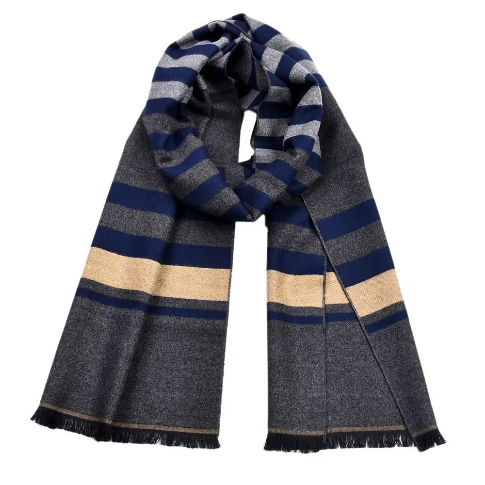 

1PC New Style Business Causal Men Double-sided Striped Cotton Neckerchief Muffler Lovers Autumn Winter Thick Warm Scarf