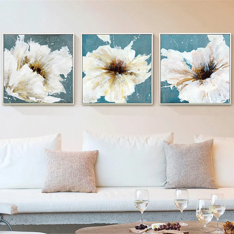 HAOCHU Triptych Impressionist Abstract Flower Oil Painting Canvas Fabric Artwork Aesthetic Wall ...