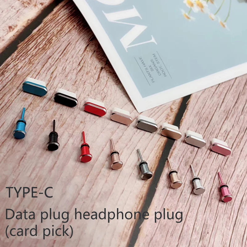 

Metal 3.5mm earphone jack cap plug sim card pin + TYPE-C Charging & data port Anti Dust Plug for Huawei Xiaomi oppo vivo Samsung