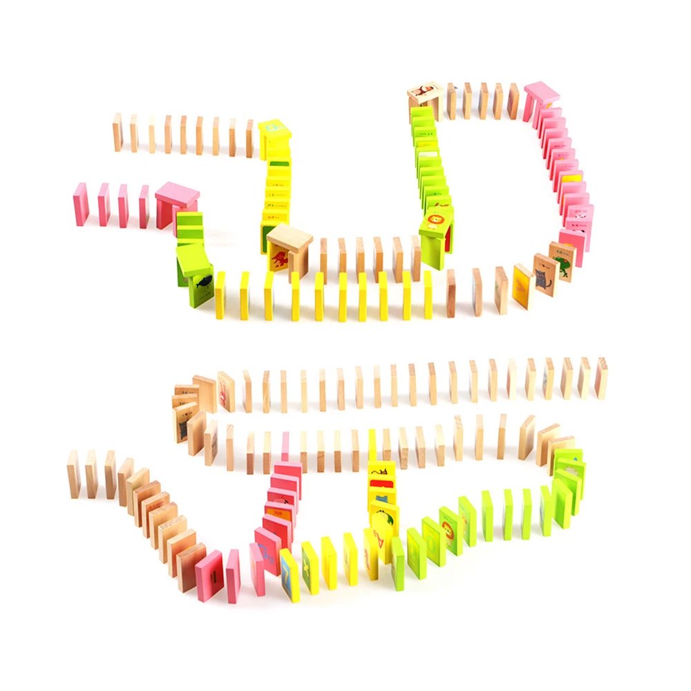 100 шт./лот деревянные кости домино цифры продовольствия рисунках английский domino блоки Раннее Образование головоломки когнитивные игрушки