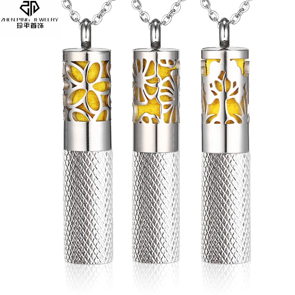 

Aromatherapy Embossing Diffuser Necklace Essential Oil Vial Locket Stainless Steel Perfume Diffuser Hollow Locket Pendant