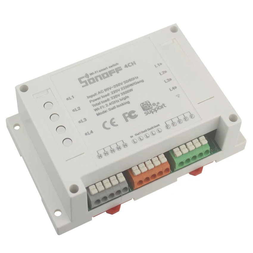 

Sonoff 4CH 4 channel smart wifi switch din rail mounting wireless switch ,smart home control 4 home appliances via smartphone