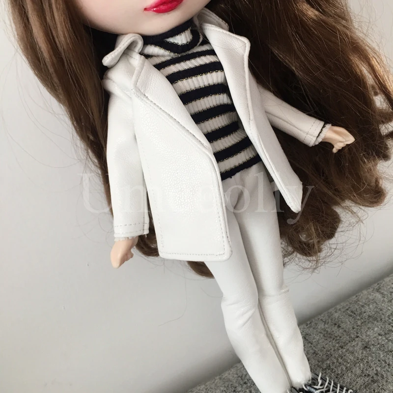 Крутая одежда из искусственной кожи 1/6 Blyth Doll брюки пальто Одежда для куклы-Барби водолазка свитер одежда аксессуары