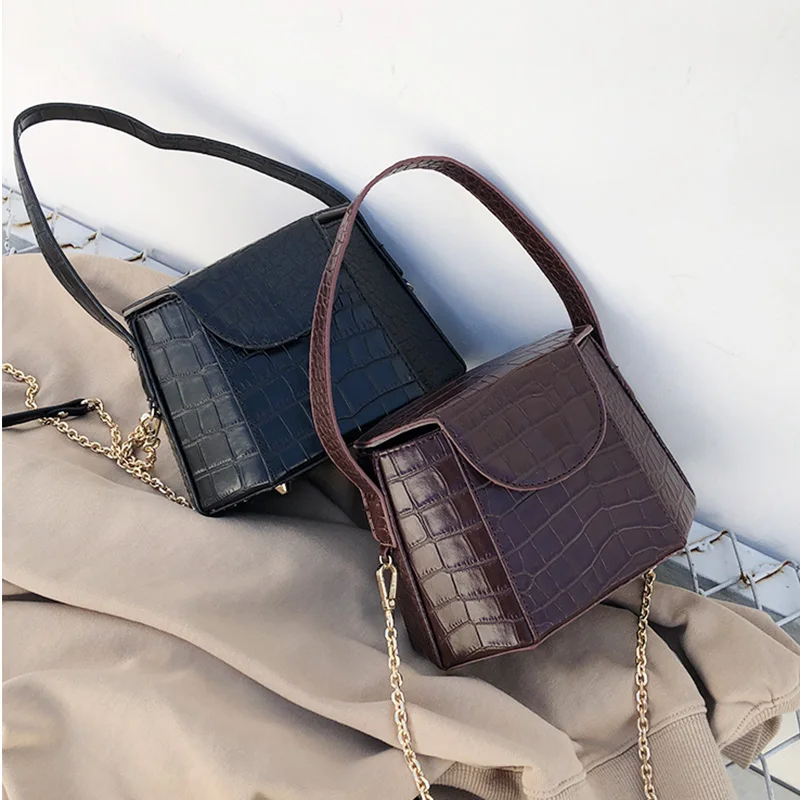 Винтажная крокодиловая полиуретановая женская сумка на плечо с одной цепочкой маленькая дизайнерская сумка через плечо для женщин