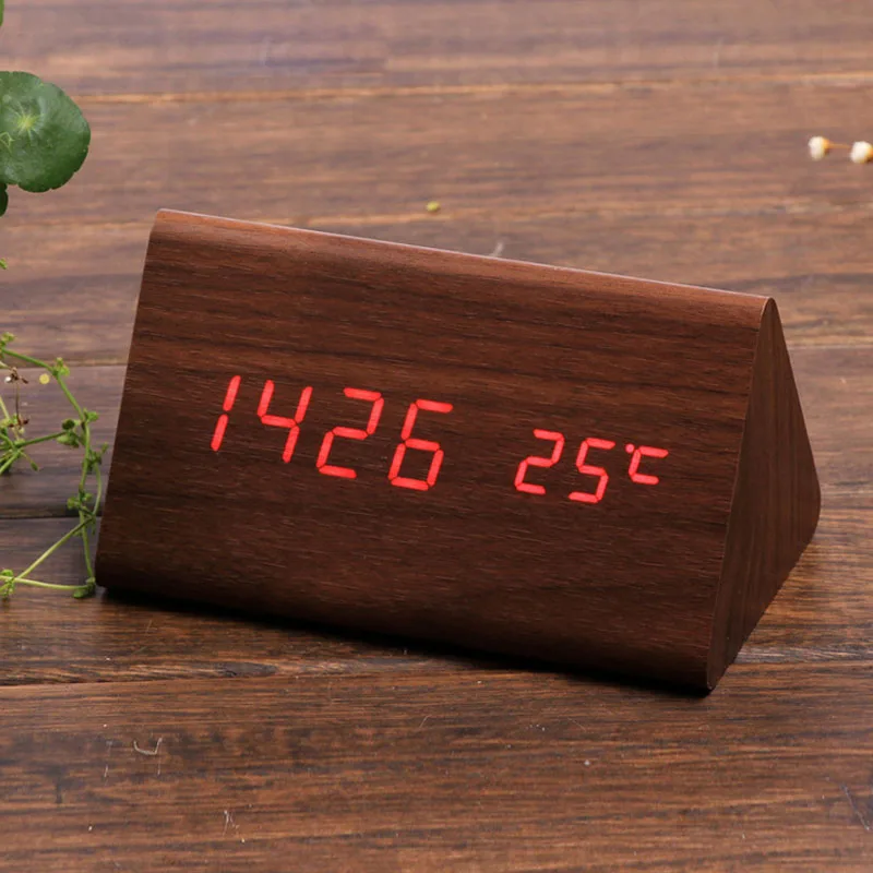Desk Wooden Led Digital Alarm Clock with Temperature Sound Control