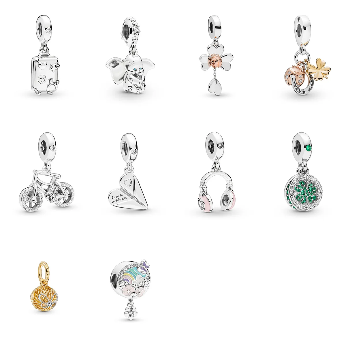 

10 Style 925 Sterling Silver Bead Charm Clover Heart Elephant Pendant for Original Pandora Women Bracelets & Bangles Jewelry