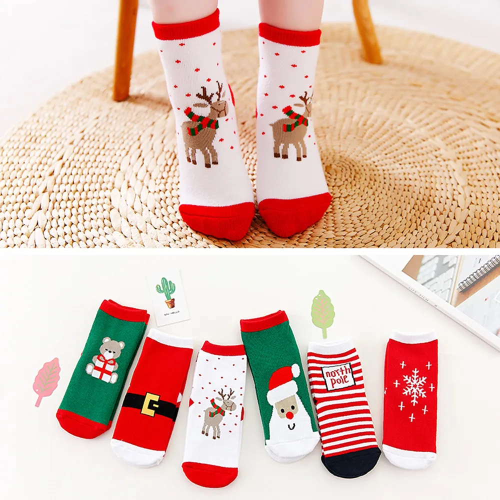 6 пар, милые рождественские Повседневные носки для малышей милые носки унисекс зимняя детская одежда аксессуары MJ1123