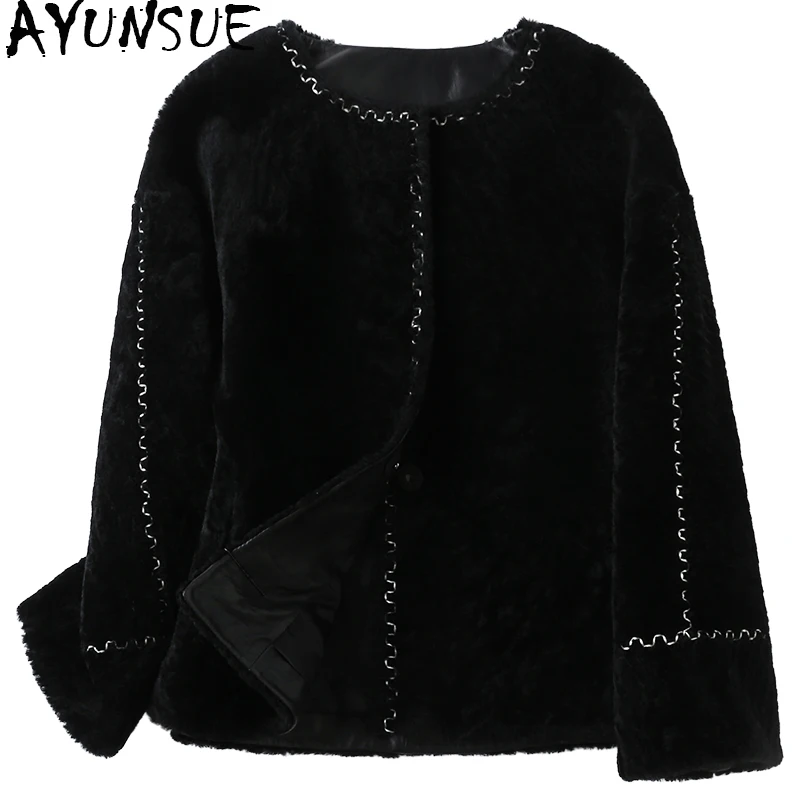 

AYUNSUE Real Fur Coat Female 2019 Casual Autumn Winter Sheep Shearling Jacket Women Short Natural Fur Coats Wool Jackets WYQ1998