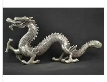 

HANDWORK UNIQUE SILVER COPPER ELEPHANT Collectible Old Decorated Miao Silver Carving Lifelike Dragon Rare Noble Statues
