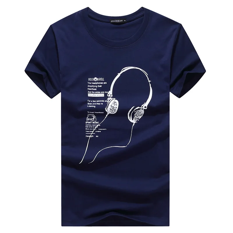 2018 New Men's headphones printed T shirt Cotton Short Sleeve T Shirt ...