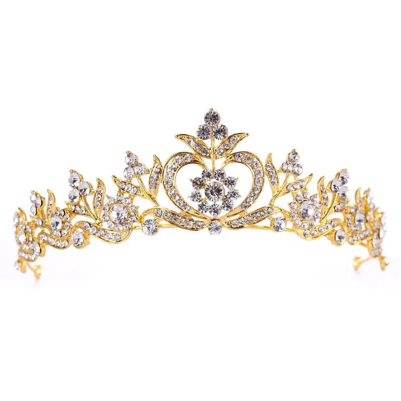

Golden/Silvery Apple Shape Flower Crown Tiaras de Noiva Crystal Headband Headpiece Hair Jewelry Women Wedding Accessories VL