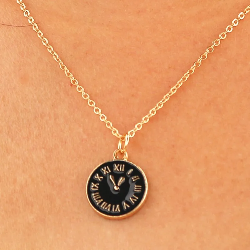 

NK948 European Cothic Punk Vintage Clavicle Black Clock Tiny Time Steampunk Pendant Necklace For Women Jewelry Chain collier