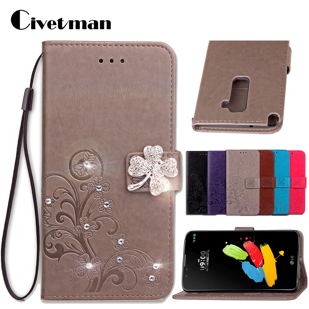 

Cover Mobile Phone Case For LG Stylus 2 Stylus2 5.7" Flip PU Leather TPU Shell Clover Diamond Holster Card Holder Bag Hand Strap