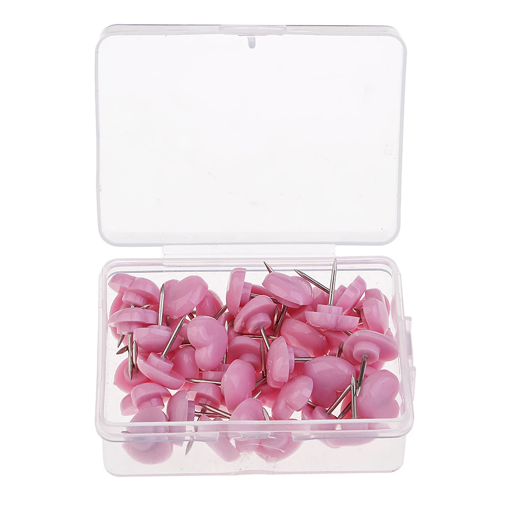 50pcs Heart Shape Head Push Pins Drawing Pins Office Thumbtack Notice Board Pins for Office Supplies