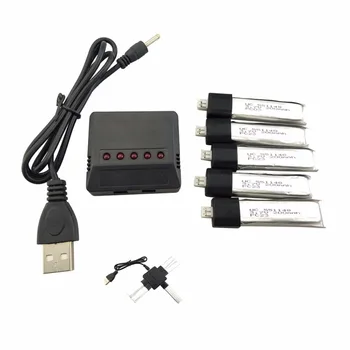 

5PCS 3.7V 200mah Lithium Battery and 5-in-1 Charger for Wltoys V911 KV911-0005 F929 F939 Remote UAV Vehicle Spare Parts