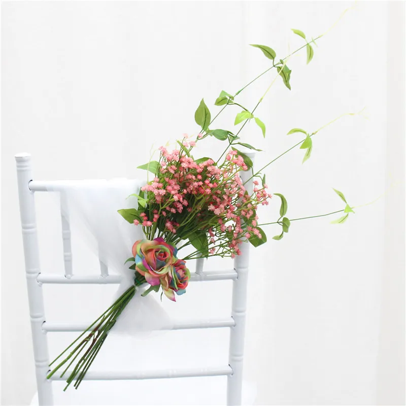 Новая искусственная Роза Пион Гипсофилы стул назад цветок свадебный ручной букет знак стол декор дома двери стены гирлянды кулон - Цвет: A7