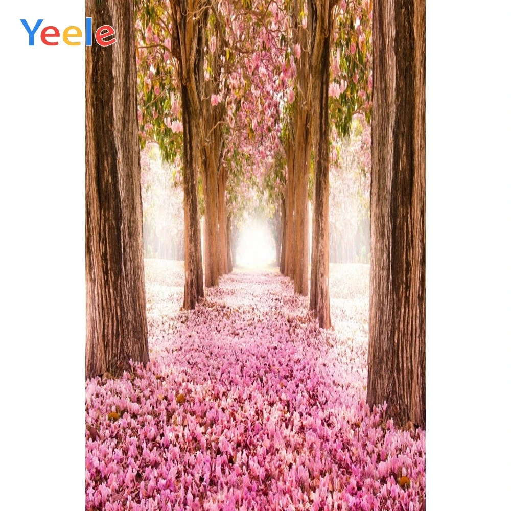 

Yeele Fallen Flowers Road Trees Pink Wedding Girls Photography Backgrounds Personalized Photographic Backdrops For Photo Studio