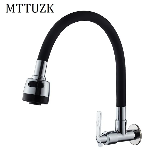 Best Price MTTUZK Brass In Wall Mounted Silica Gel Nose Any Direction Rotating Kitchen Faucet Single Cold Water Tap Torneira Cozinha