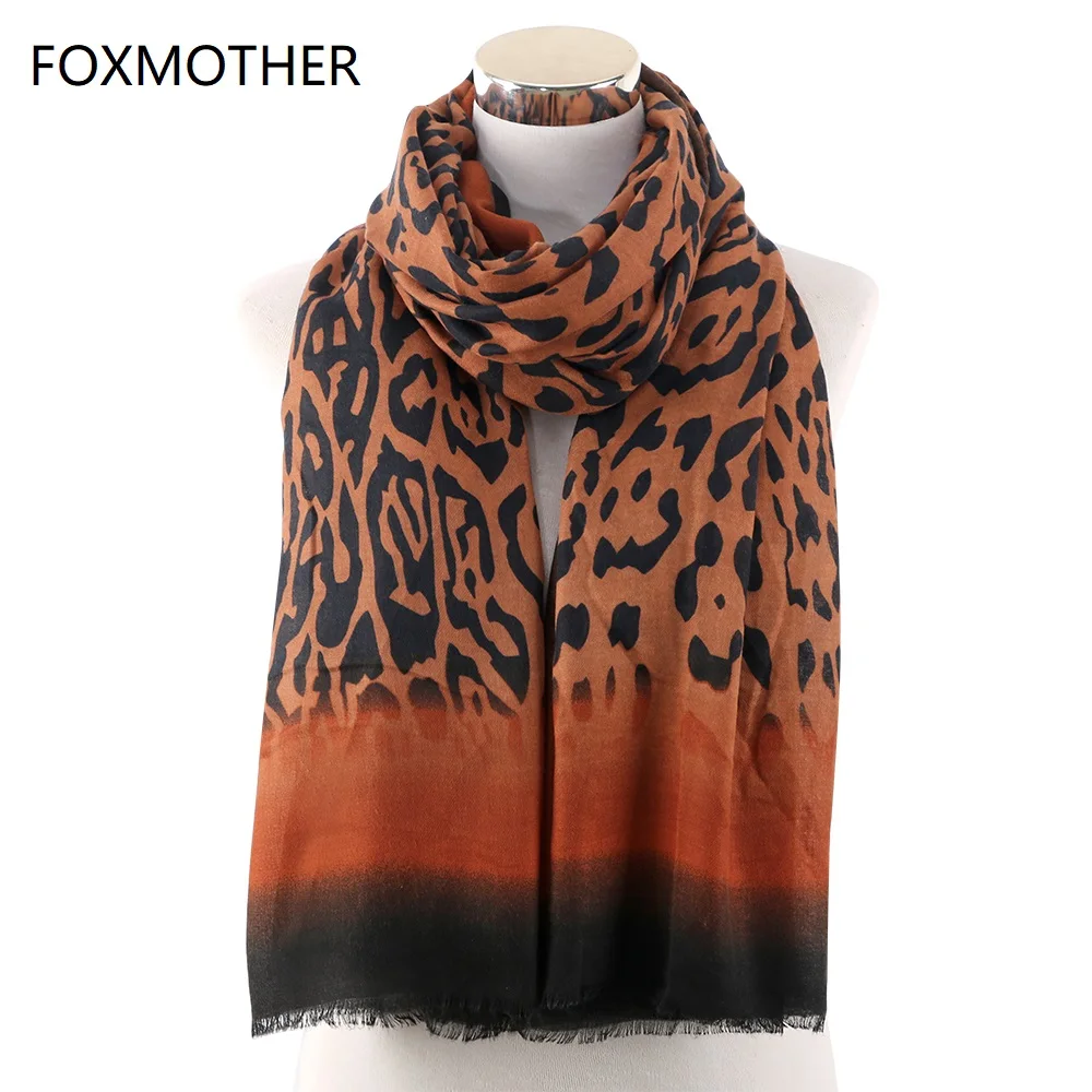 FOXMOTHER New Brown Leopard Scarf Women Shawl Wraps Foulard Animal Print Scarves Stole Pashmina