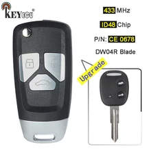 KEYECU 1x/ID48 2×433 mhz Chip de P/N: CE 0678, MODELO: RK950EUT Atualizado 3B DW04R Lâmina Virar Remoto Fob Chave Do Carro para Chevrolet Aveo