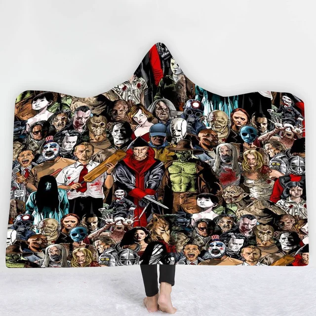 Horror Movie Character Hooded Blanket for Adult Gothic Halloween