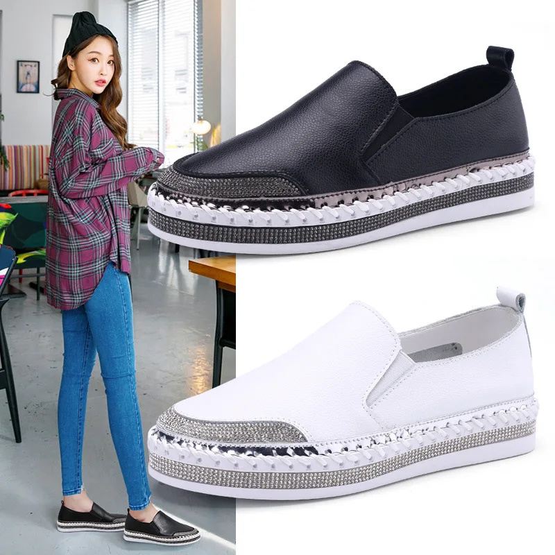 

Women Shoes Genuine Leather Slip on Loafers Casual Sneakers Platform Shoes Rhinestone Comfortable Shoes Women Flats Ladies Shoes