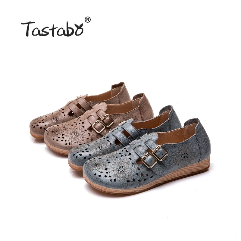 Tastabo/ г. Женская обувь из натуральной кожи обувь на плоской подошве большого размера повседневная обувь в простом стиле, SD2512B, светло-серый цвет, мягкая подошва, повседневная обувь
