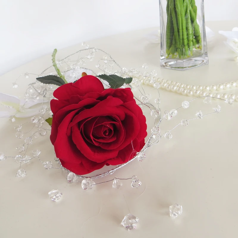 

10 PCS High Quality Flannelette Red Rose Luxurious Rose Flower Real Touch Single Head Rose for Wedding Home Decortion
