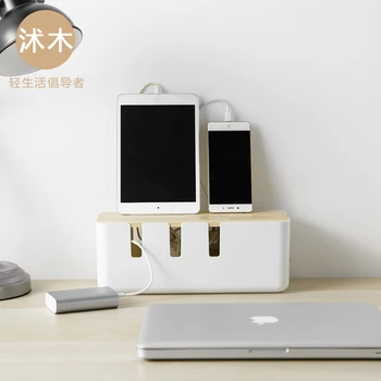 

Simple Oak Cover Power Cord Socket Received Case Cable Manager Organizer Hole Box Dustproof Safety Clean Net Accessories