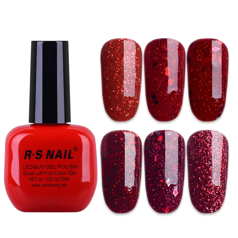 RS Nail 15ml uv color gel nail polish red glitter sparkles gel lacquer a set of gel varnish uv resin sequins esmalte para unha