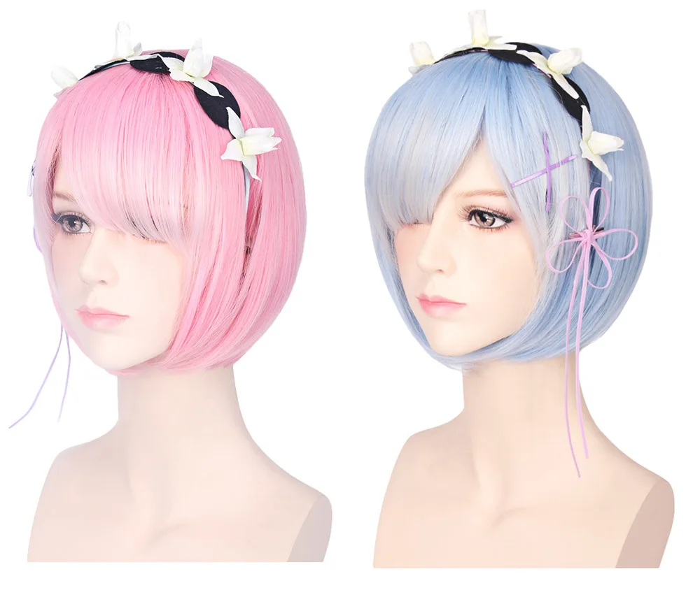 Re:Zero kara Hajimeru Isekai Seikatsu Rem Wig Ram Wig Blue Pink Cosplay Wig Re:Zero kara Hajimeru Isekai Seikatsu Rem Wig Ram Wig Blue Pink Cosplay Wig