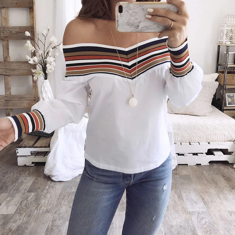 

Women Autumn Casual Multicolor Long Sleeve Off Shoulder Top Blouse blusas mujer de moda