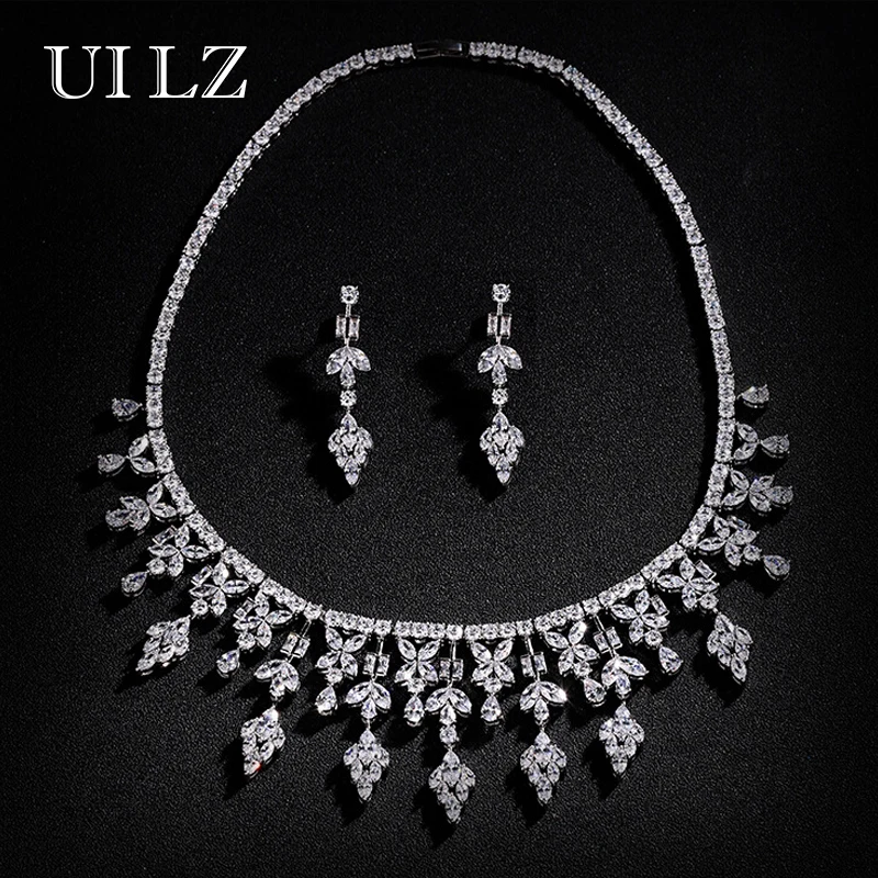 UILZ Fashion Clear Arrow With Square Shape CZ Zirconia Jewelry Sets For Women Wedding Crystal Necklace Earrings Set US165 UILZ Fashion Clear Arrow With Square Shape CZ Zirconia Jewelry Sets For Women Wedding Crystal Necklace Earrings Set US165