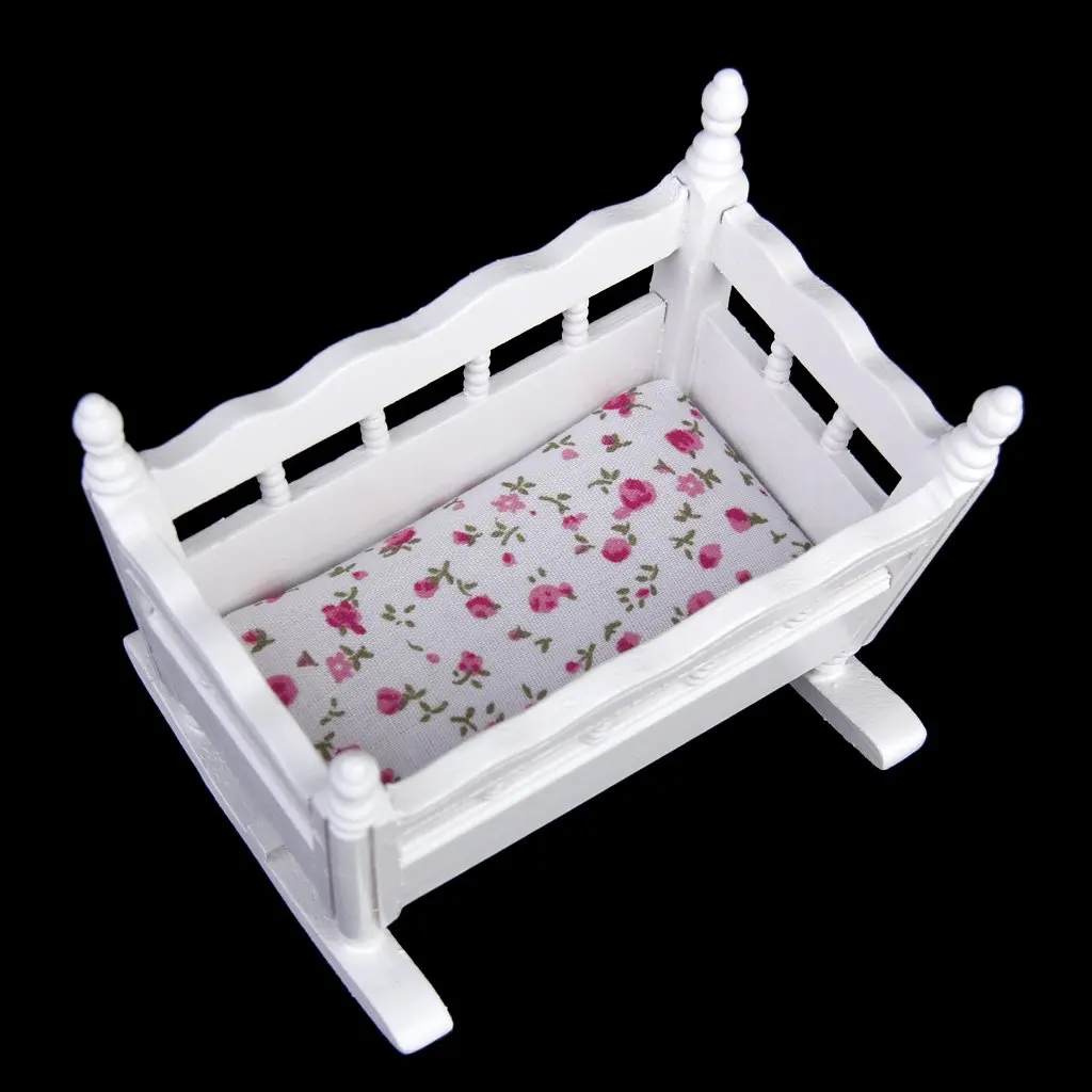 

New 1/12 Dollhouse Miniature White Wood Kindergarten Cradle Cot