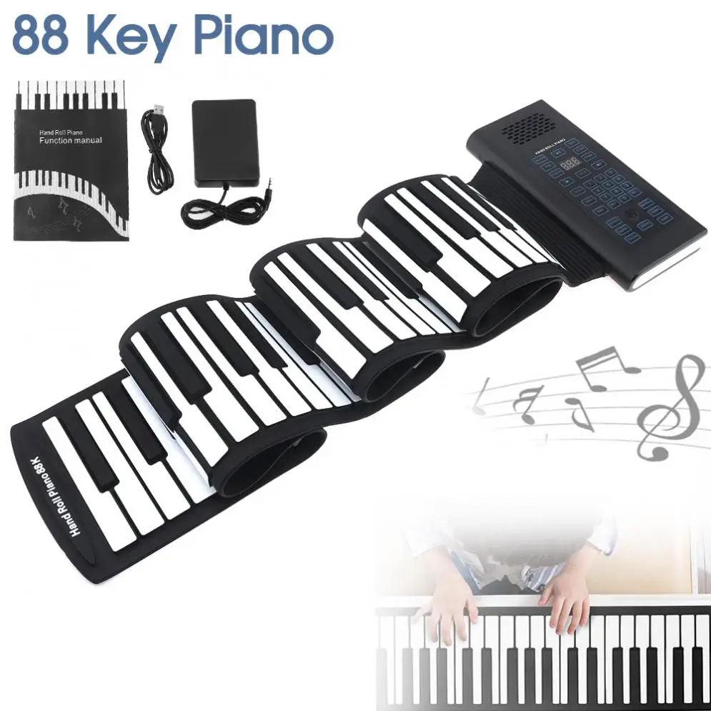 88 клавиш USB MIDI выход рулонный пианино перезаряжаемый электронный силиконовый