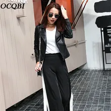 Мотоциклетная куртка из искусственной кожи в Корейском стиле; сезон весна; большие размеры; черные кожаные парки-бомберы; куртка на молнии; большие размеры