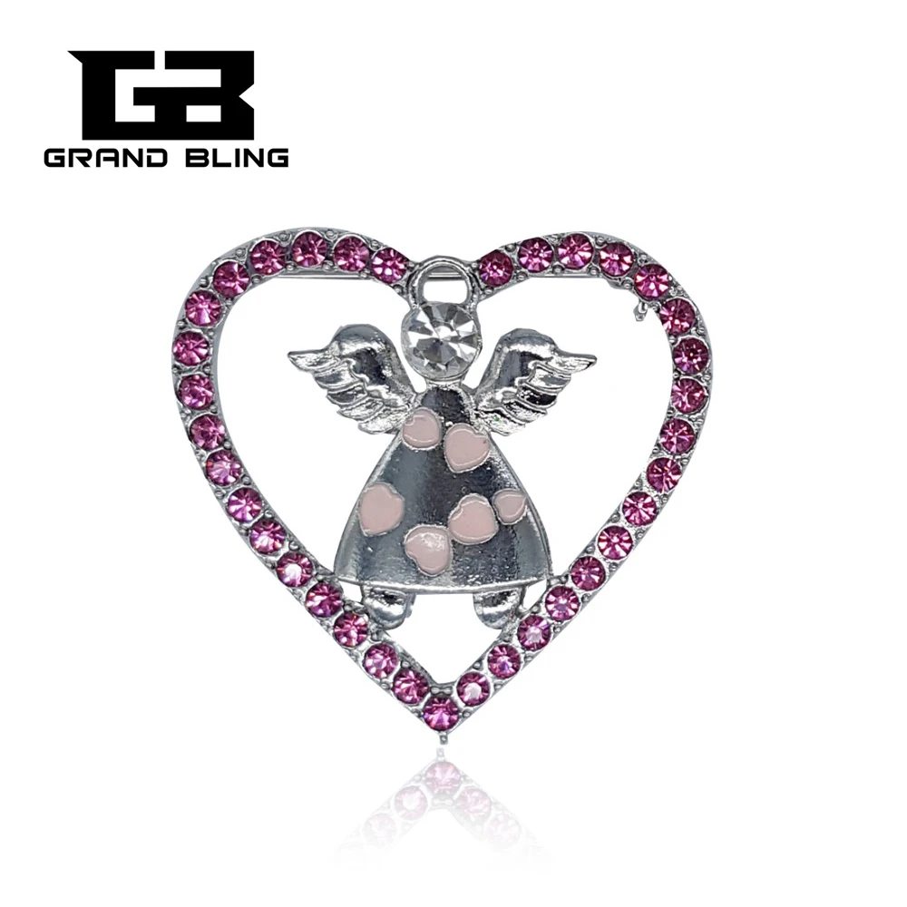 

Hot!!! Pink Rhinestone Heart with a Cute Angel inside Brooch Pin Fancy Gift to Friends FREE SHIPPING