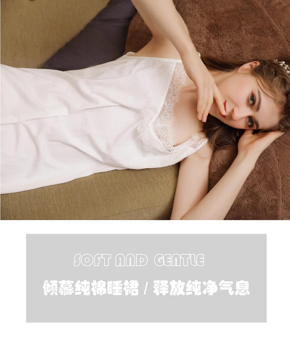 Летняя длинная Сексуальная Ночная юбка белого цвета из хлопка, ночная рубашка на бретельках без рукавов, женское нижнее белье, ночная рубашка