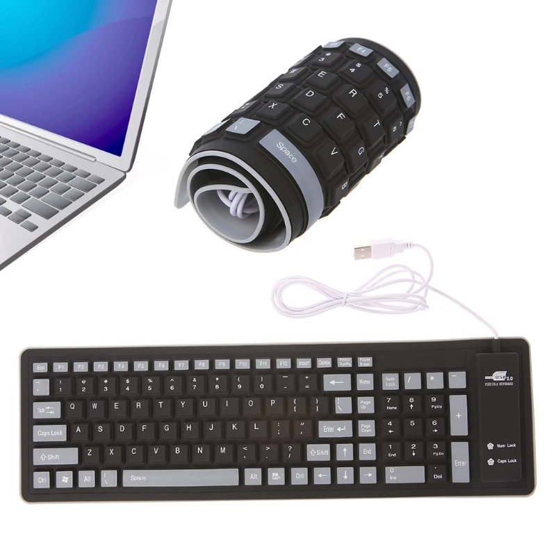 Складная клавиатура для планшета, Водонепроницаемая USB Проводная Мягкая силиконовая клавиатура 103 клавиш
