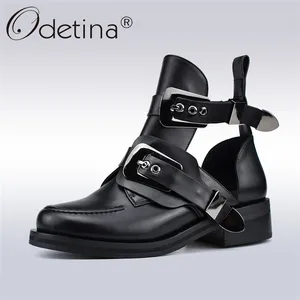 Odetina Spring Autumn New Fashion Women Ankle Boots Punk Buckle Strap Chunky Heels Round Toe Hollow Out Women Boots Big Size 41 Odetina Spring Autumn New Fashion Women Ankle Boots Punk Buckle Strap Chunky Heels Round Toe Hollow Out Women Boots Big Size 41