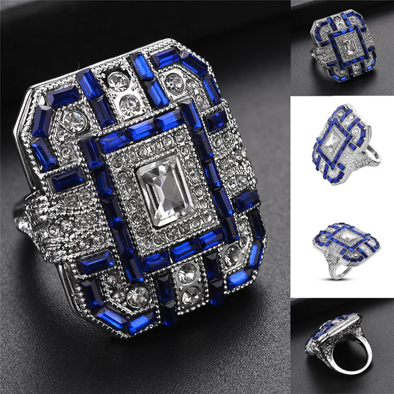 2018 New Arrival Fashion Women Crystal Silver Cubic Zirconia Band Ring Jewelry Gift Rings for women Ring Set J13#N (10)