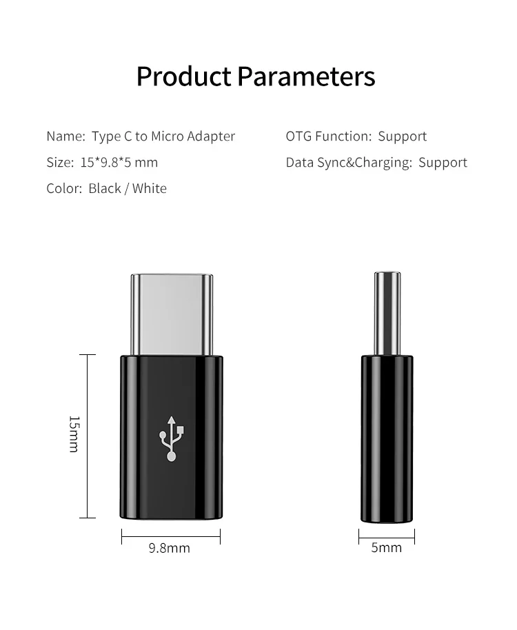 YBD OTG Type-C Adapter USB C to Micro USB OTG Cable Thunderbolt 3 USB Type C Adapter for Macbook Pro Samsung S9 One plus USBC